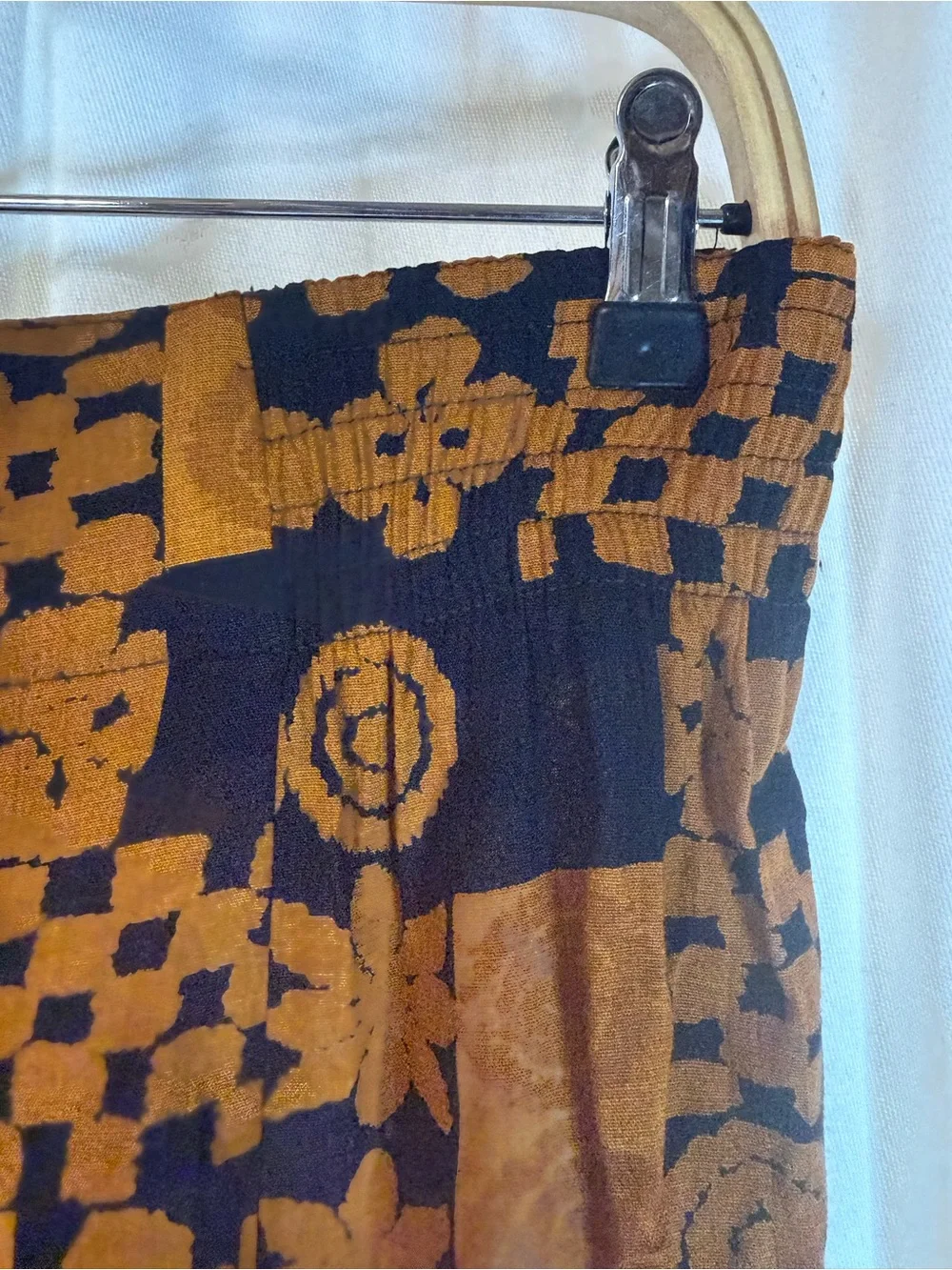 Carole Little Black Maxi Skirt with Rust Geometric Print